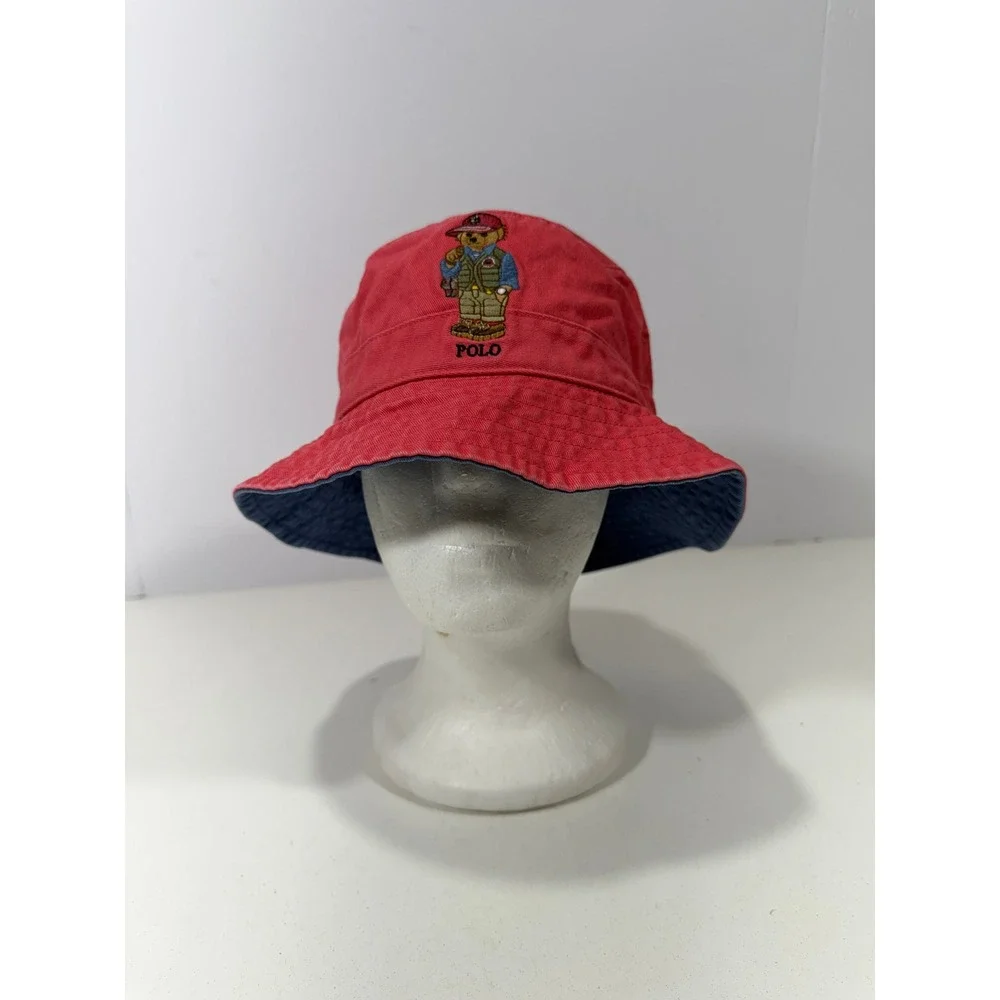 Polo Ralph Lauren Red‎ Polo Bear Cotton Bucket Hat SM 58cm Navy Underbrim